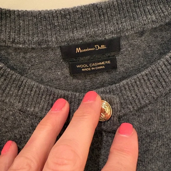 Massimo Dutti Charcoal Gray Button-Front Wool Cashmere Crewneck Cardigan Size M - Picture 4 of 5